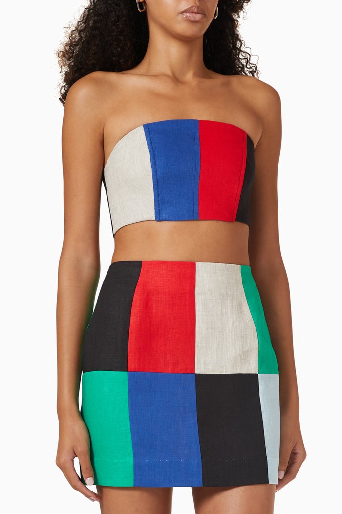 

Colour-block Bustier Top in Linen, Multicolour