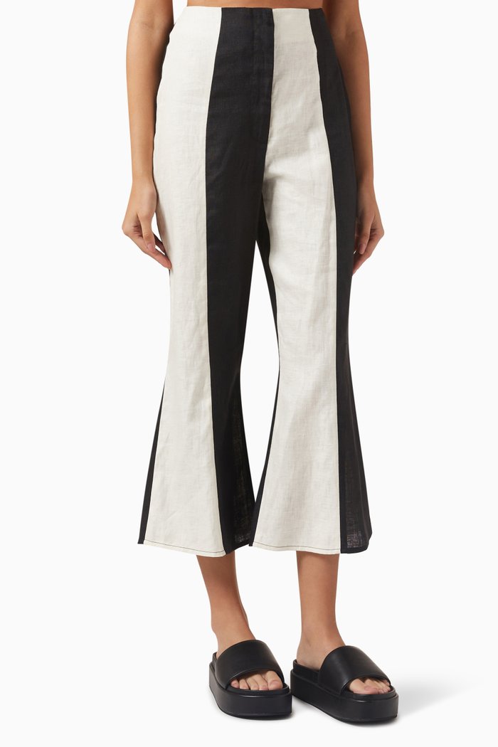 

Colour-block Flared Pants in Linen, Neutral