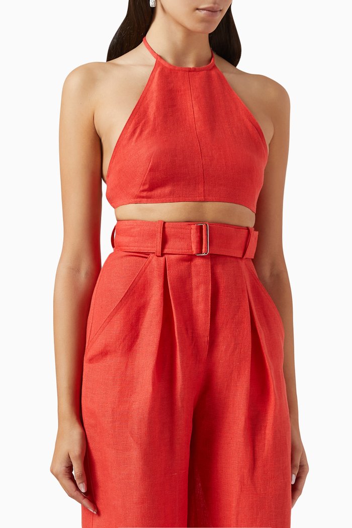 

Tie Halter Crop Top in Linen, Purple