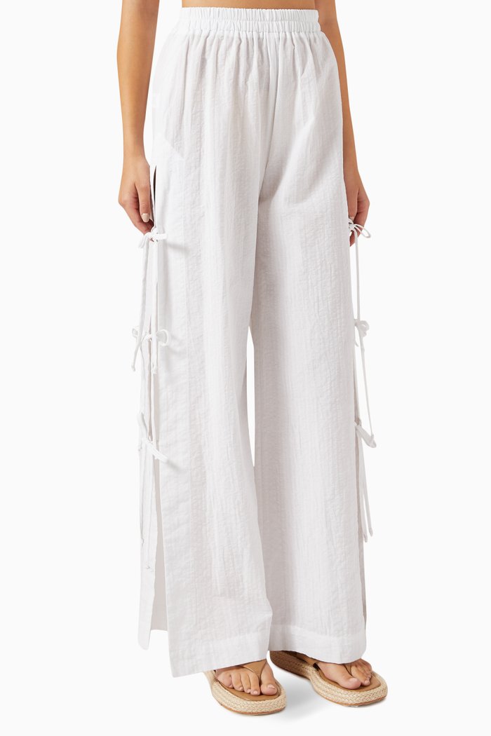 Side-tie Pants in Cotton, Neutral