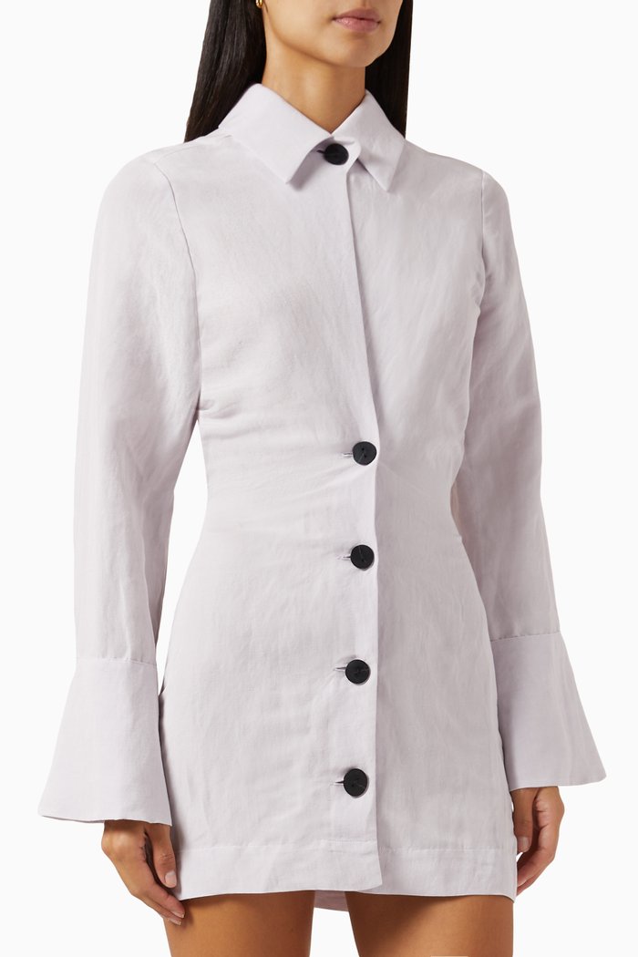 

Blouson Mini Shirt Dress in Viscose Linen, Purple