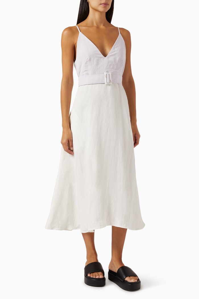

Deep V Colour-block Midi Dress in Viscose Linen, Purple