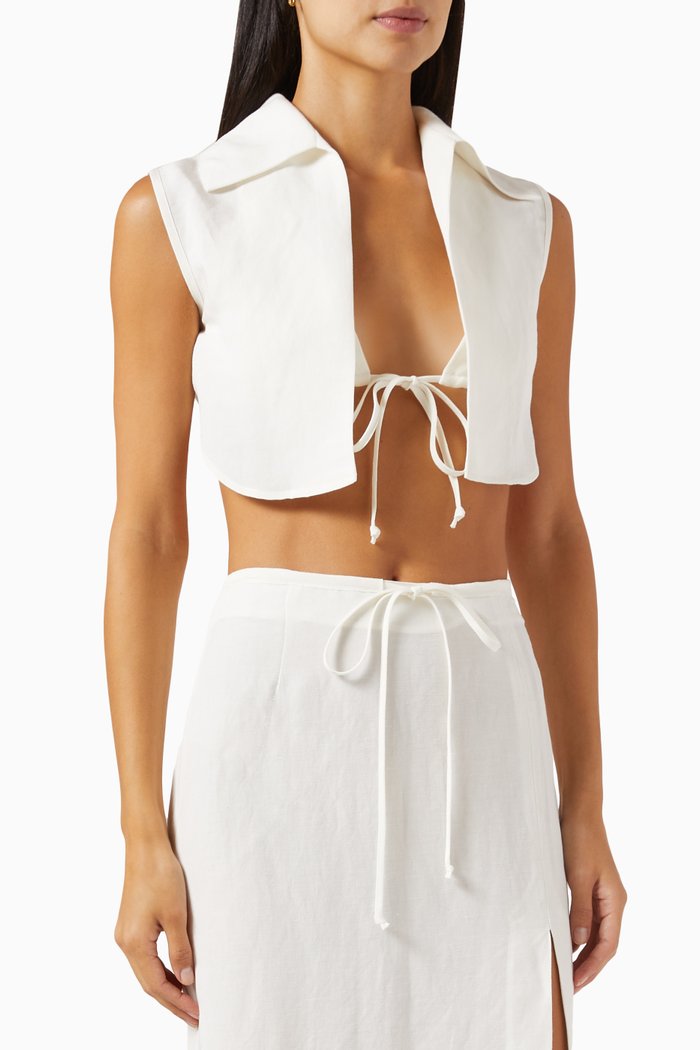 

Vest with Triangle Crop Top in Linen, White