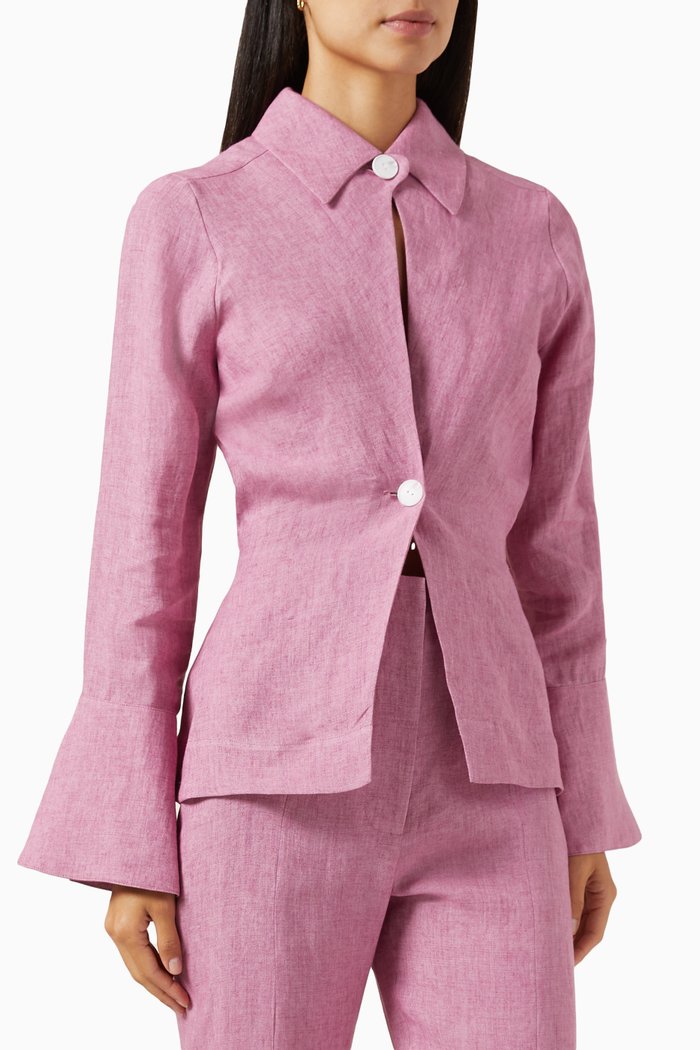 

Blouson Long Sleeve Blouse in Linen, Pink