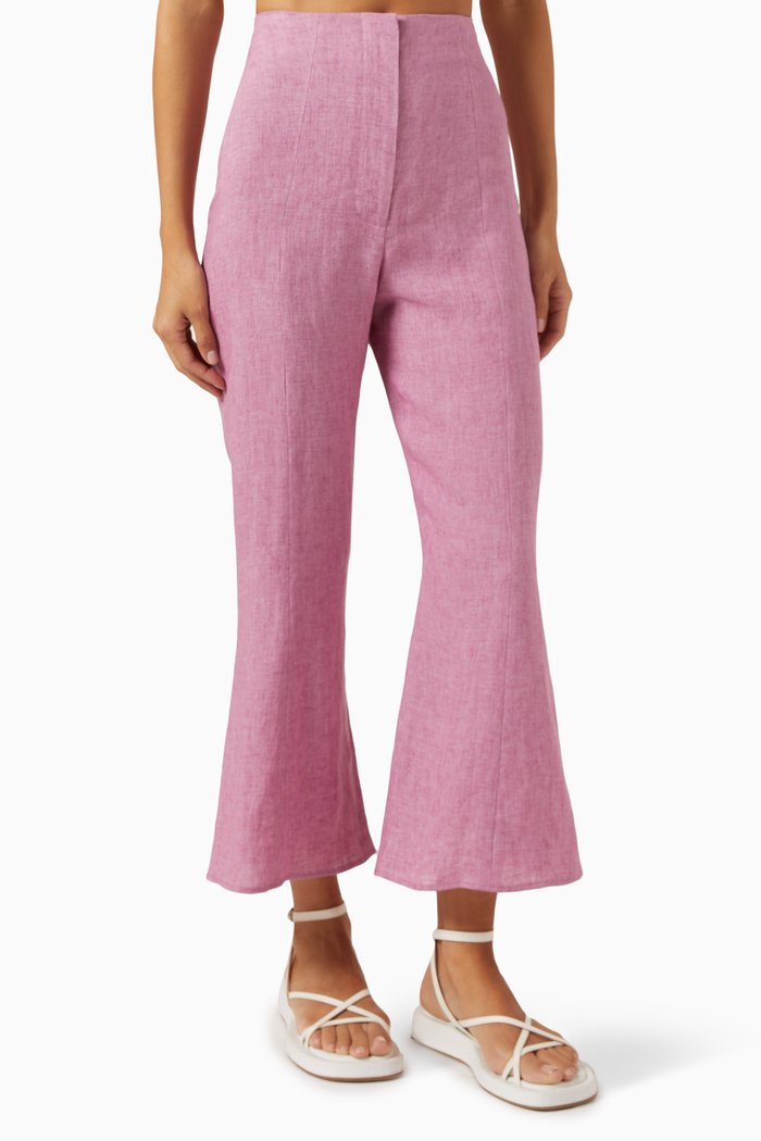 

Flare Pants in Linen, Pink