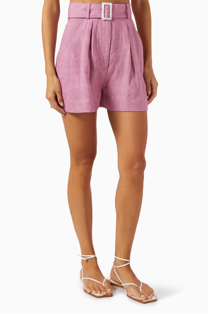 

Pleated Shorts in Linen, Pink