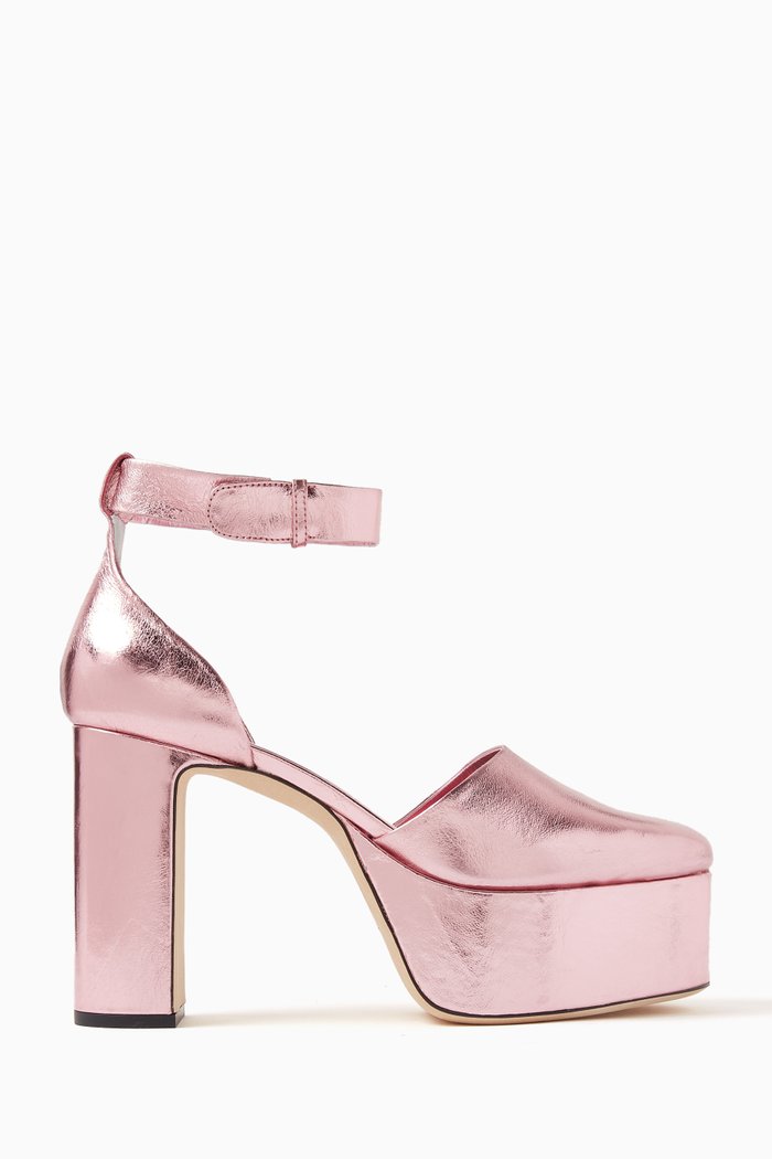 

Barb 120 Platform Pumps in Metallic Leather, Pink