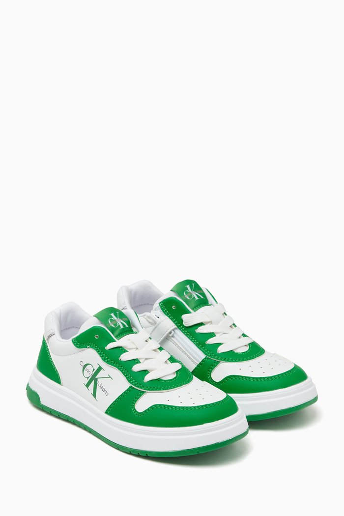 

Low-top Lace-up Sneakers in Leather, Green