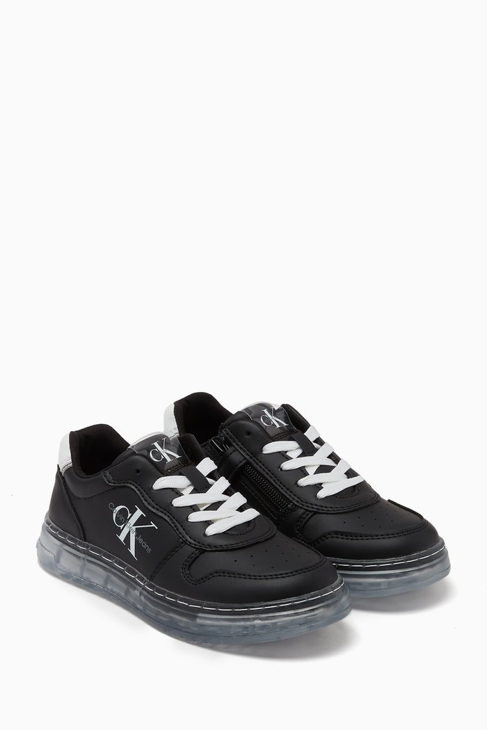 

Logo Lace-up Sneakers in Leather, Black