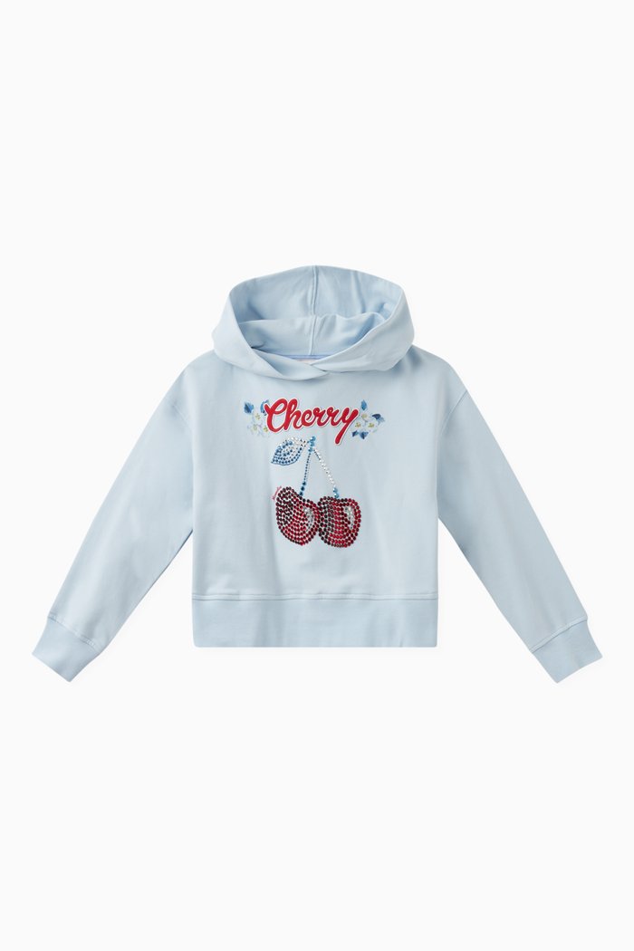 

Rhinestone Cherry Hoodie in Cotton, Blue