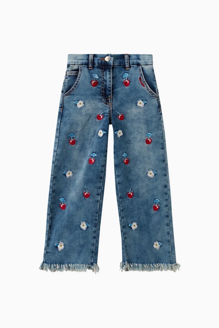 

Cherry Embroidered Jeans in Cotton, Blue