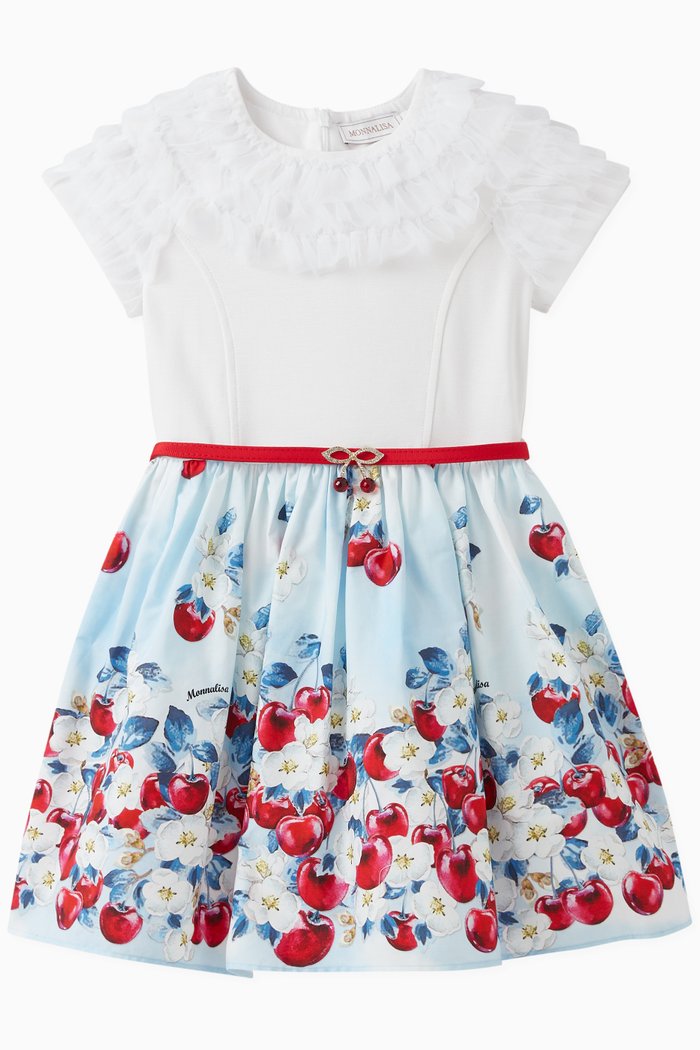 

Ruffled Cherry Dress in Cotton, Blue
