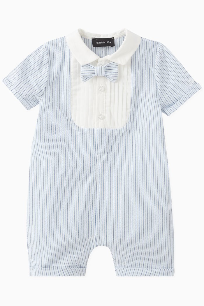 

Striped Bowtie Romper in Cotton-blend, Blue