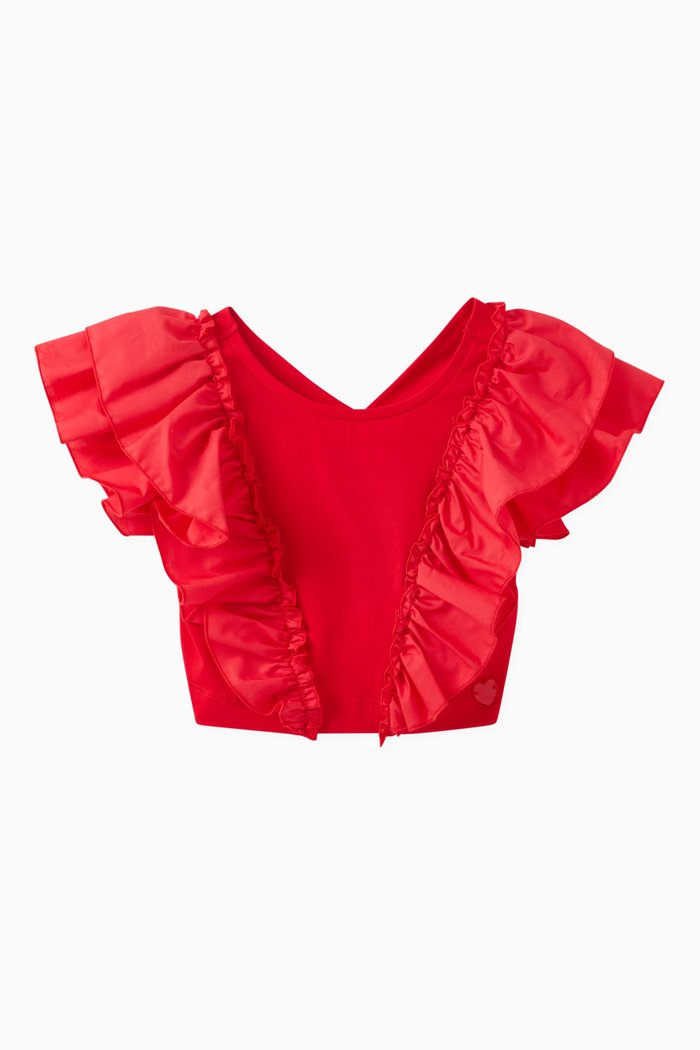 

Cropped Frill Top in Cotton, Red