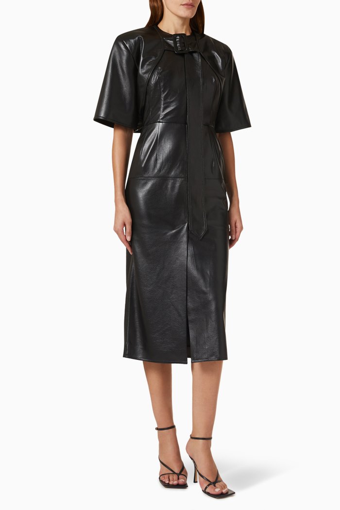 

Bolero Midi Dress Set in Eco-leather, Black
