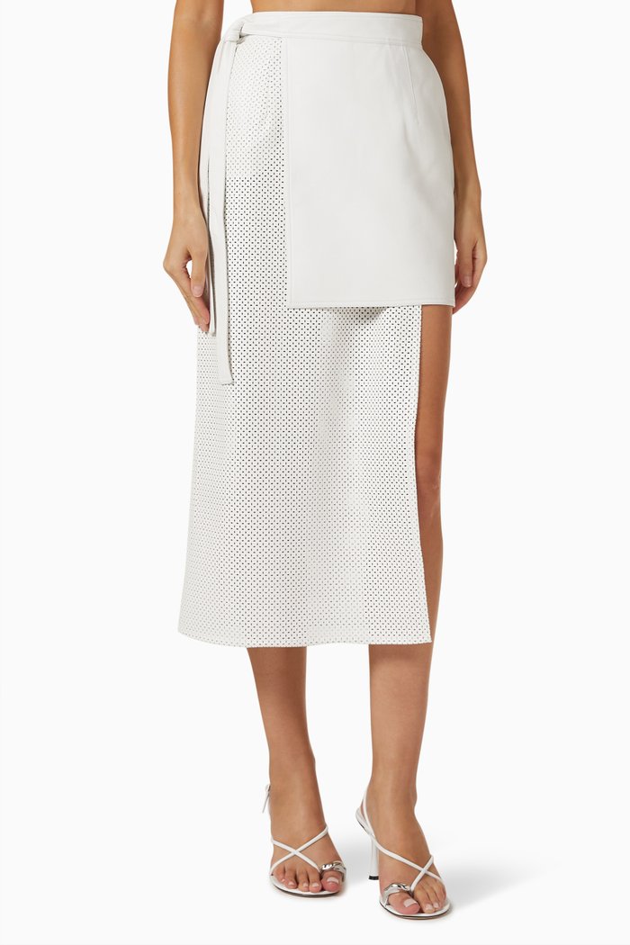 

Laser-cut Duo Midi Wrap Skirt in Eco-leather, White