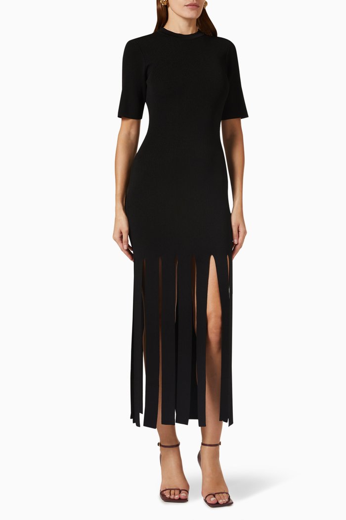 Bottom Pleats Panelled Midi Dress, Black