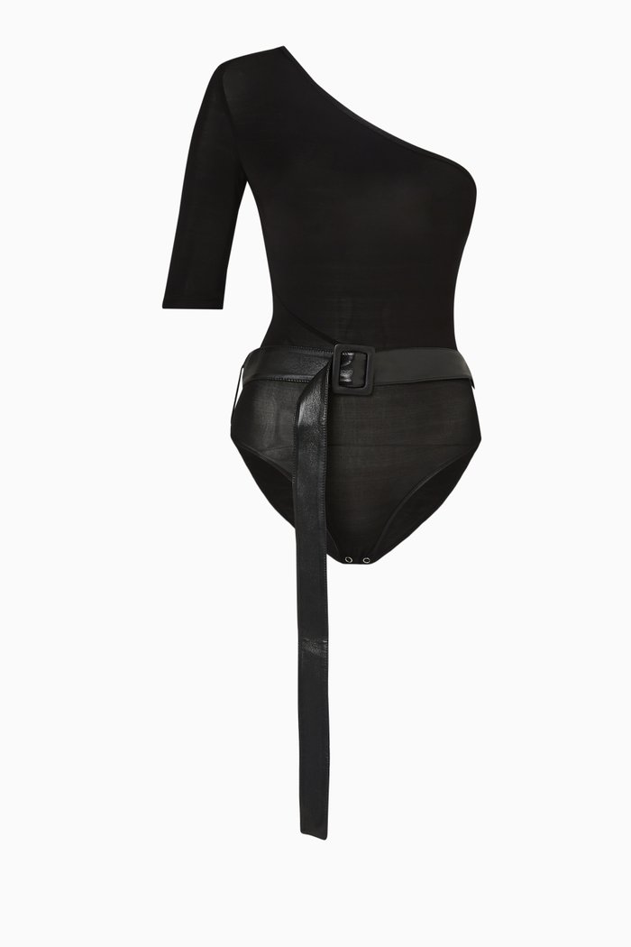 

One-shoulder Belted Bodysuit, Black