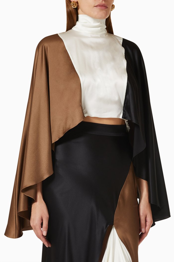 

Draped Cape-sleeved Top in Satin, Multicolour