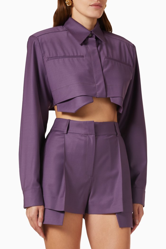 

Pockets Out Crop Shirt, Purple