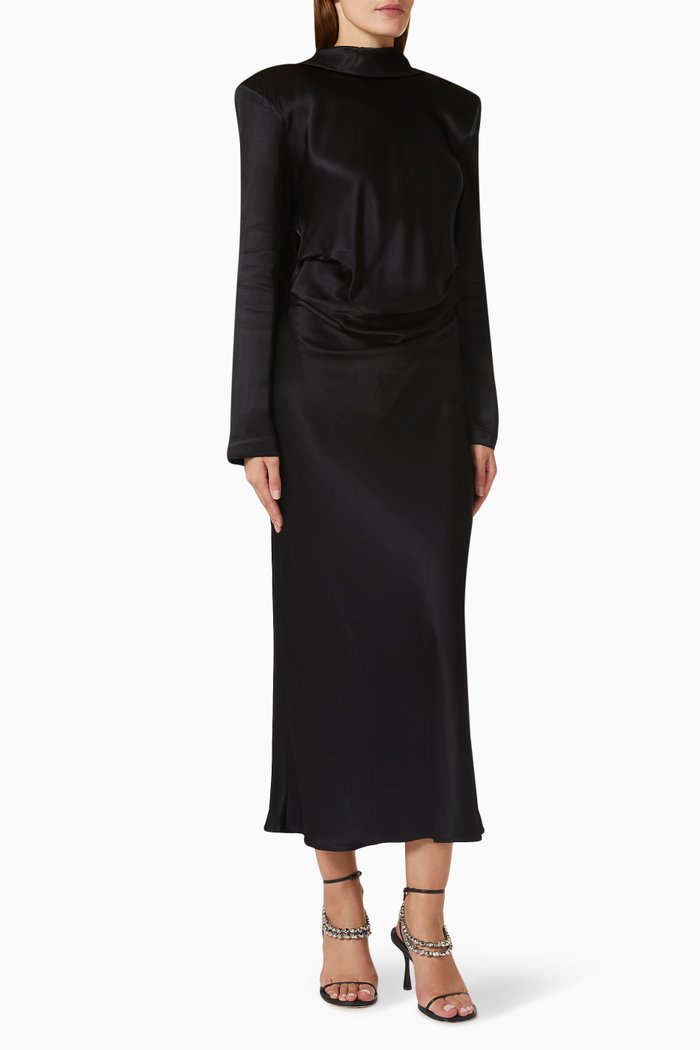 

Chain-detail Midi Dress in Satin, Black