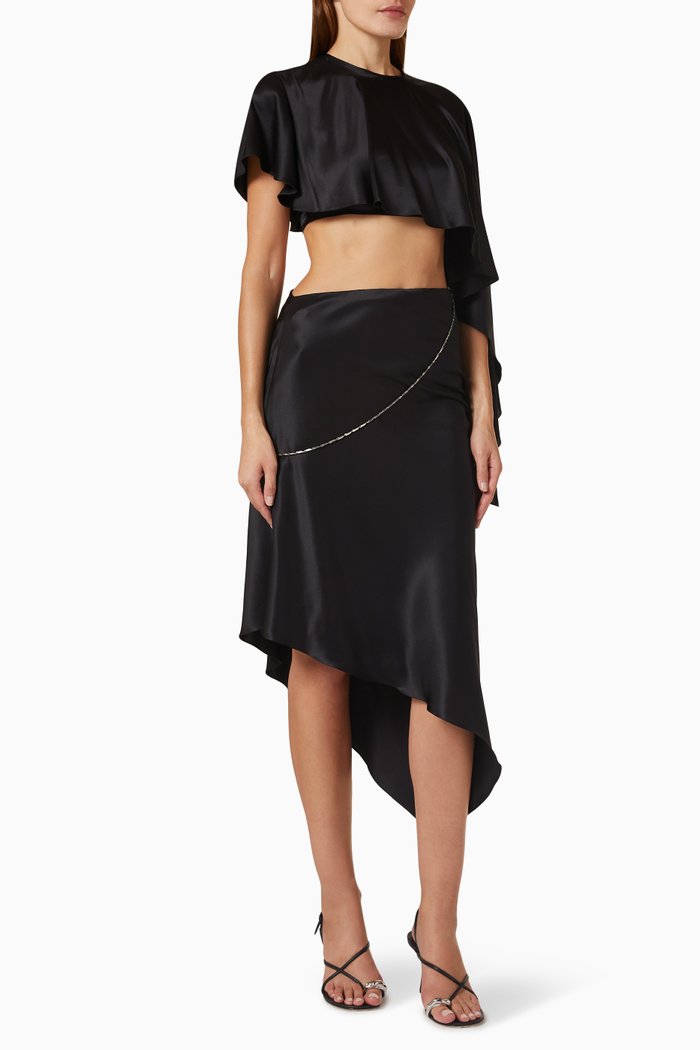 

Cut-out Chain-detail Midi Dress in Satin, Black