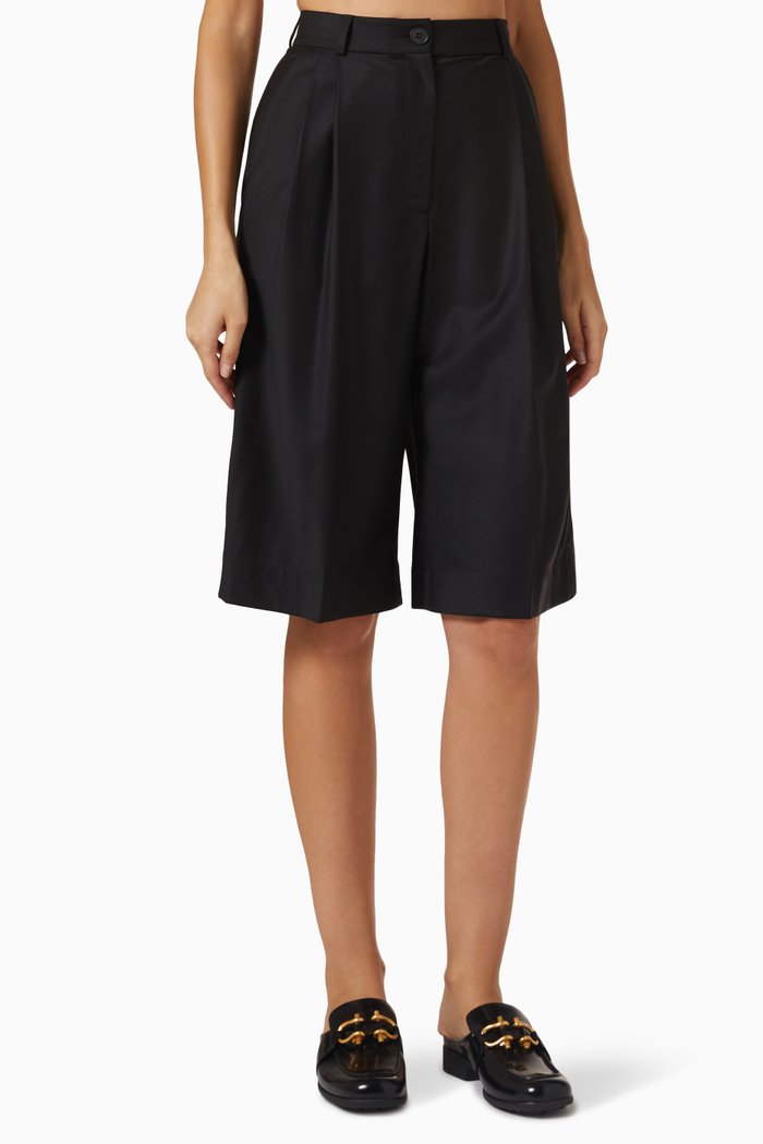 

High-rise Wide-leg Bermuda Shorts, Black