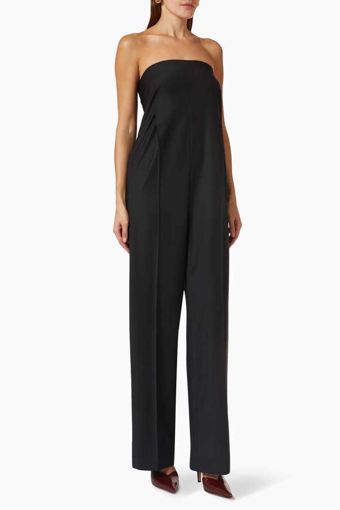 

Strapless Straight-leg Jumpsuit, Black