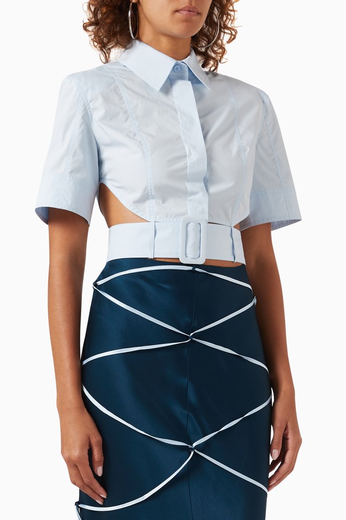 

Belted Crop Shirt in Cotton, Blue