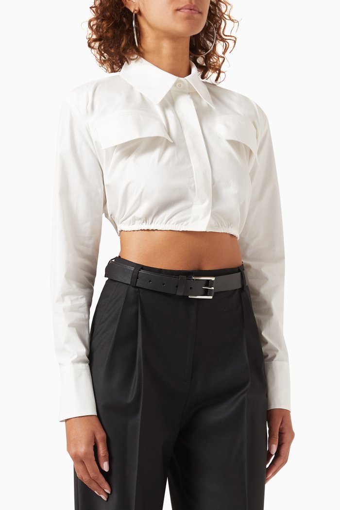 

Scrunched Open-back Shirt in Cotton, White