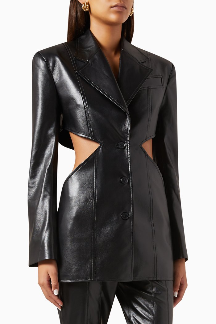 Rhombus Cut Blazer in Faux-leather, Black