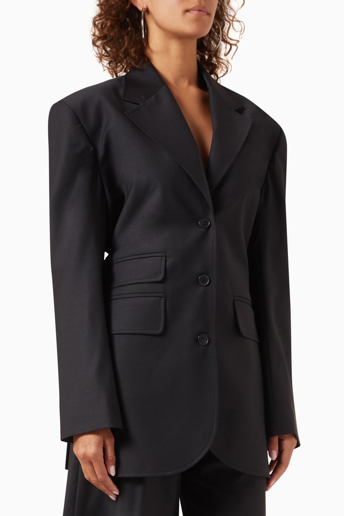 

Structured Panel Blazer in Wool, Black