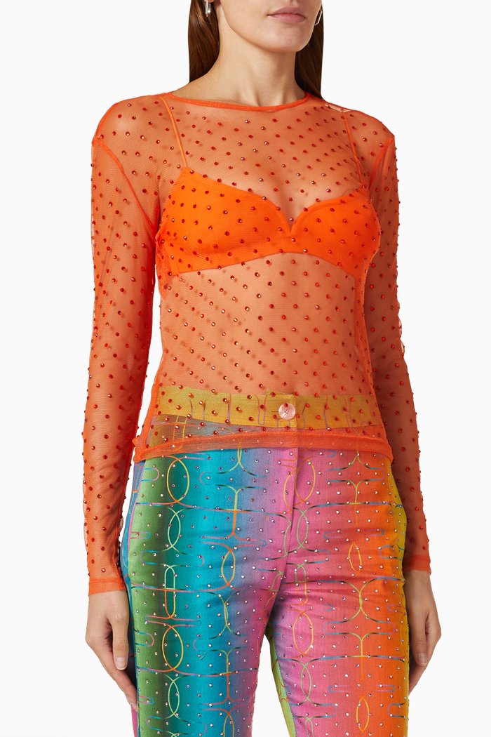 

Desta Crystals Top in Mesh, Orange