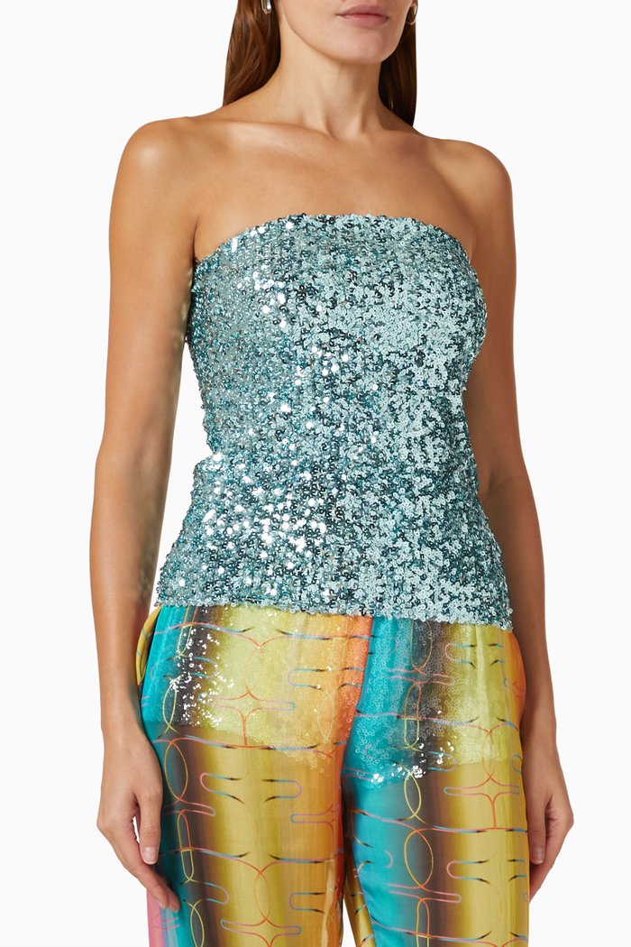 Pipa Strapless Top in Sequins, Blue