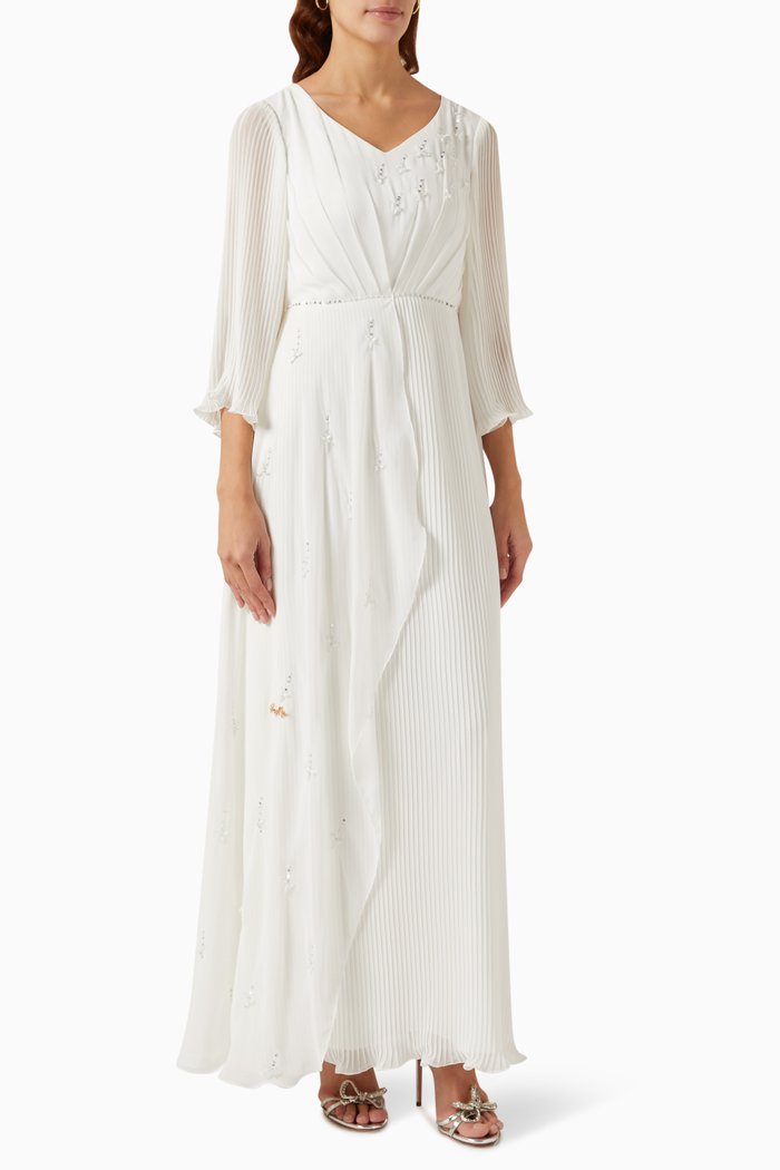 

Embellished V-neck Maxi Dress in Chiffon, White