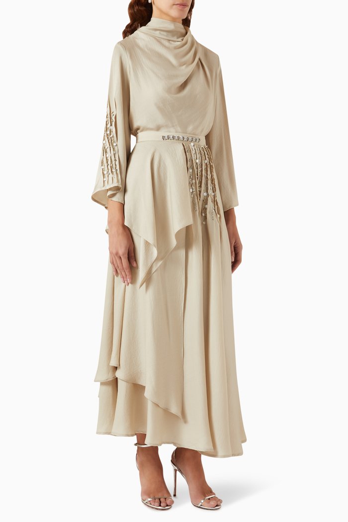 

Draped Top & Skirt Set in Crepe, Neutral