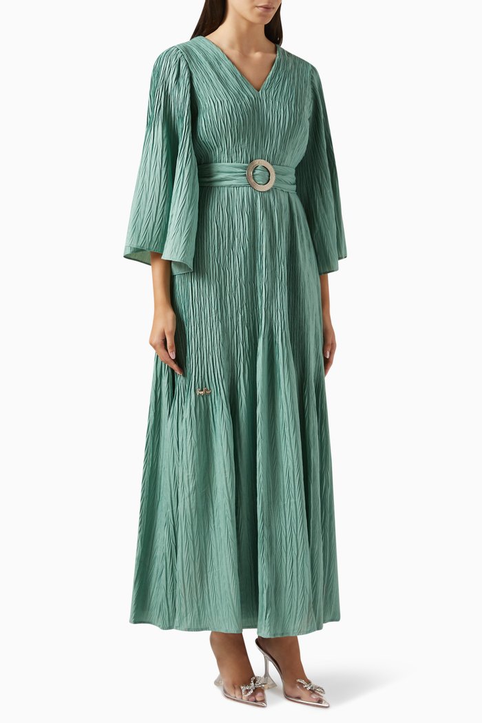 

Belted Maxi Dress in Plissé Chiffon, Green