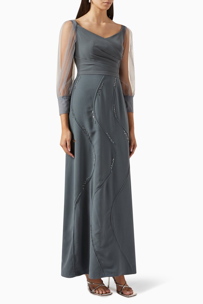 

Embellished Maxi Dress in Crepe, Grey