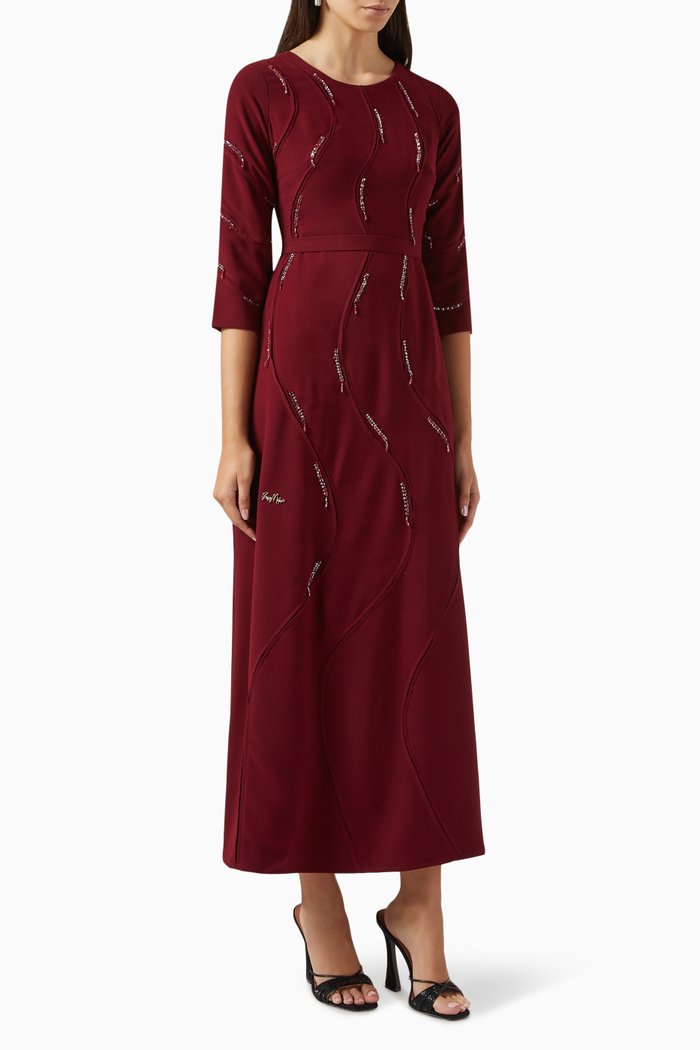 

Embellished Round-neck Maxi Dress in Crepe, Red