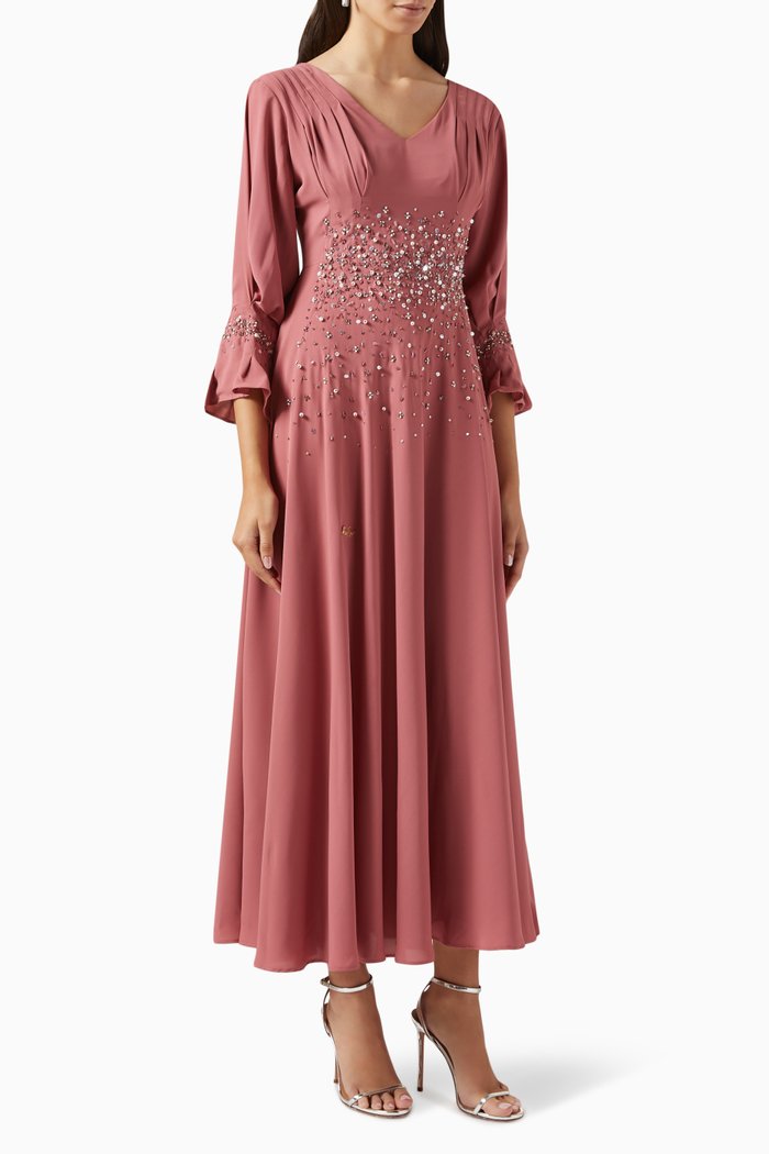 

Embellished V-neck Maxi Dress in Crepe, Pink