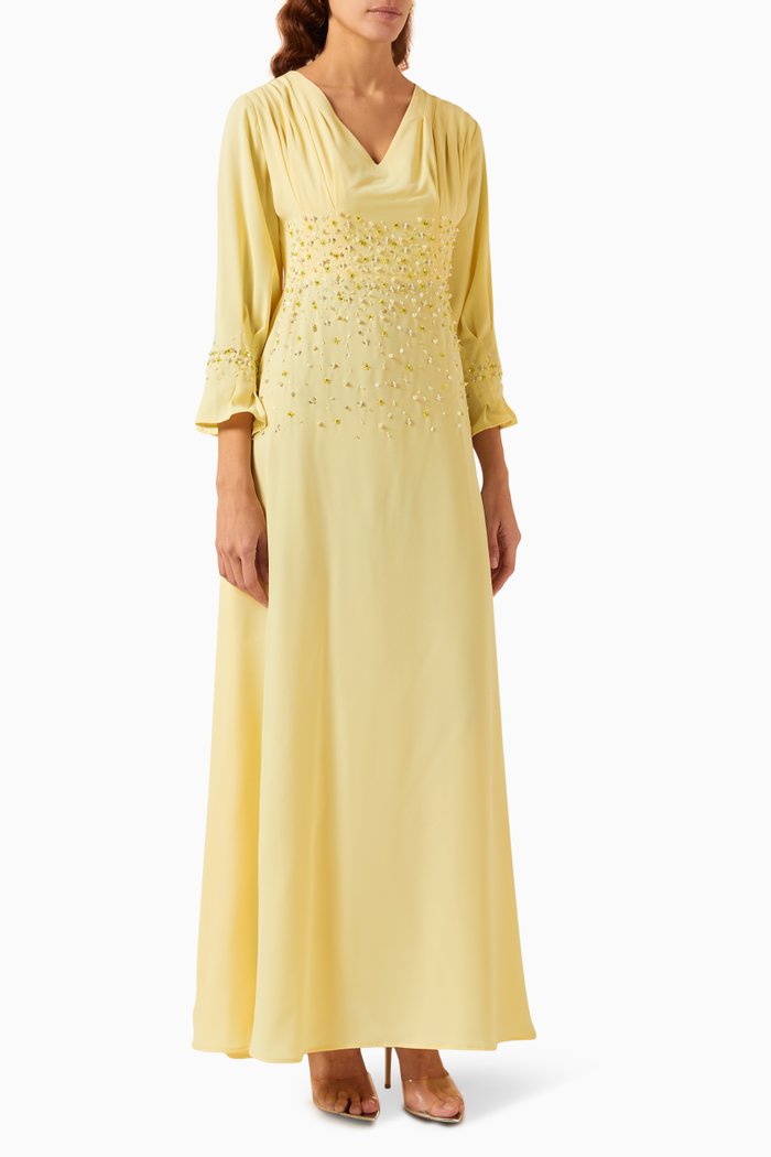 

Embellished V-neck Maxi Dress in Crepe, Yellow