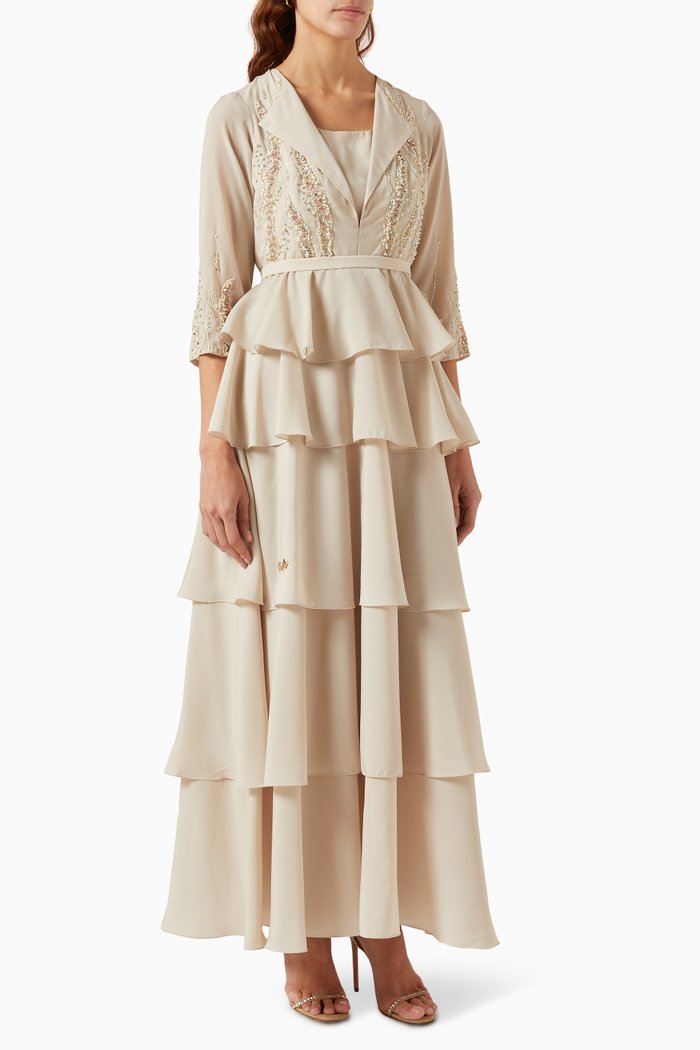 Tiered Ruffle Maxi Dress, Neutral