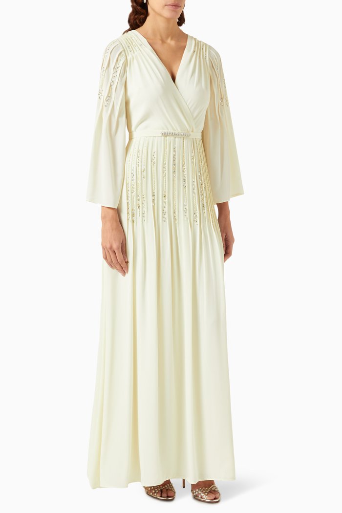 

V-neck Embellished Maxi Dress in Chiffon, Neutral