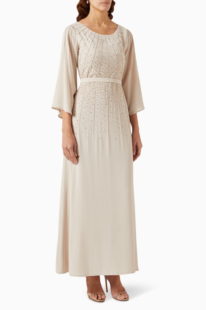 

Round-neck Embellished Maxi Dress in Chiffon, Neutral