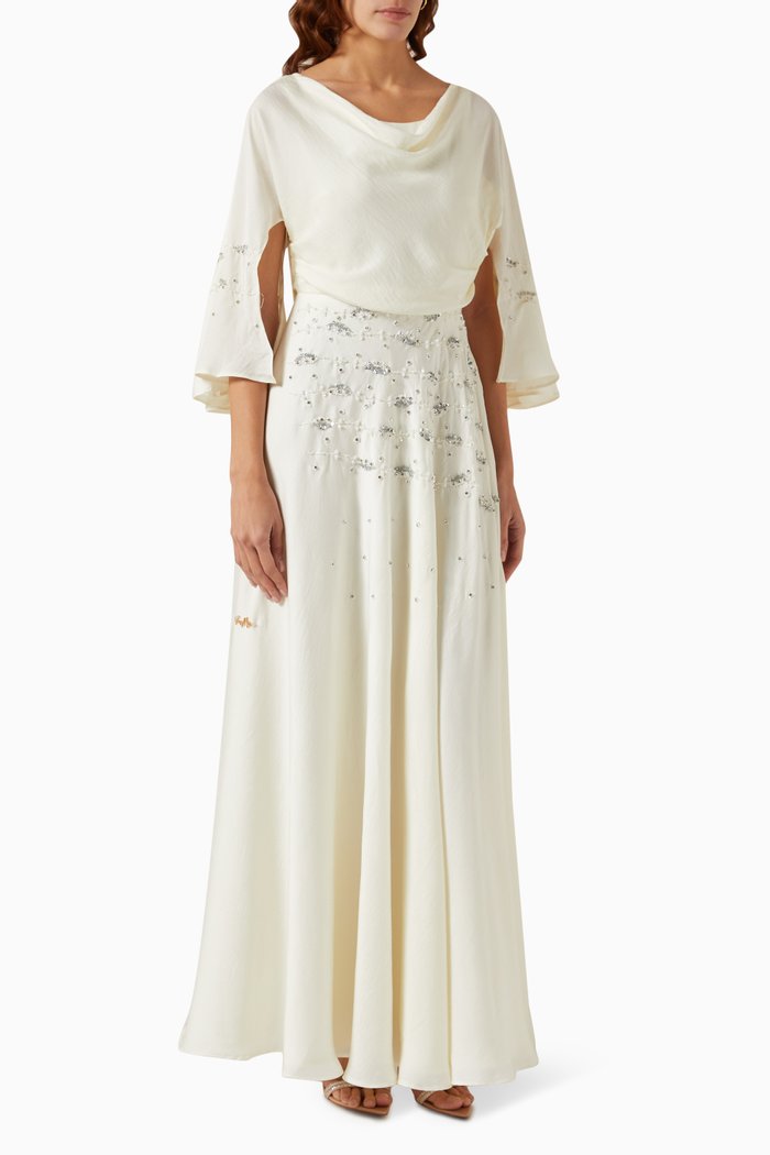 Cowl-neck Embellished Maxi Dress, White