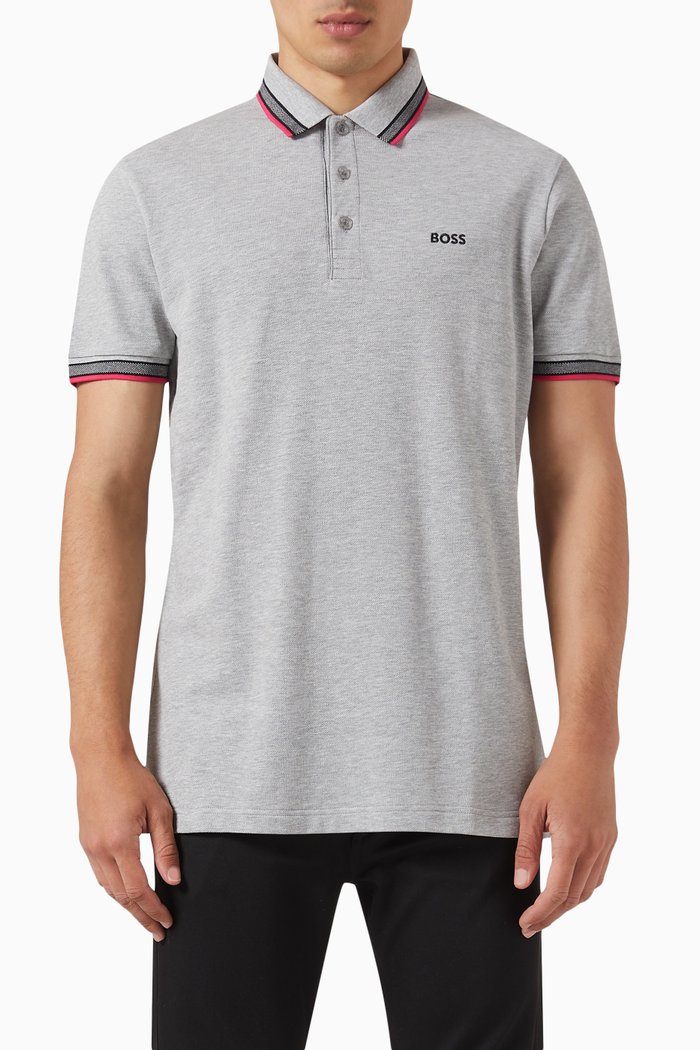 

Curved Logo Polo Shirt in Organic Cotton, Grey
