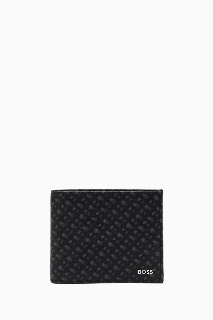 

Byron Trifold Logo Print Wallet in Leather, Black