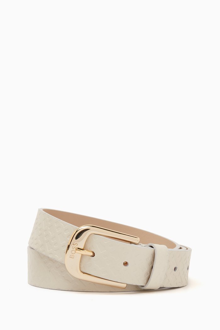 Anna Embossed Monogram Belt in Leather, Neutral