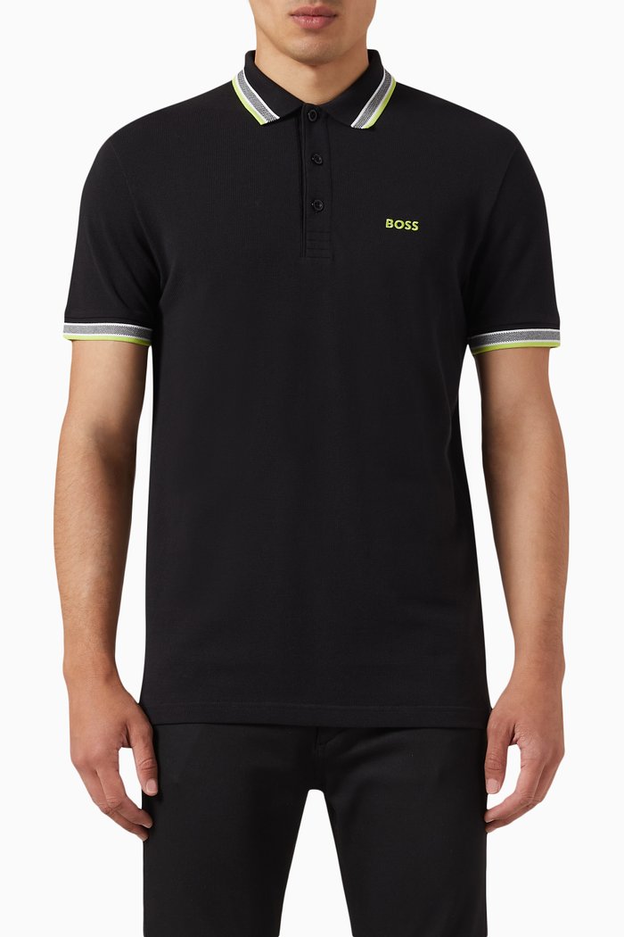 

Curved Logo Polo Shirt in Organic Cotton, Black