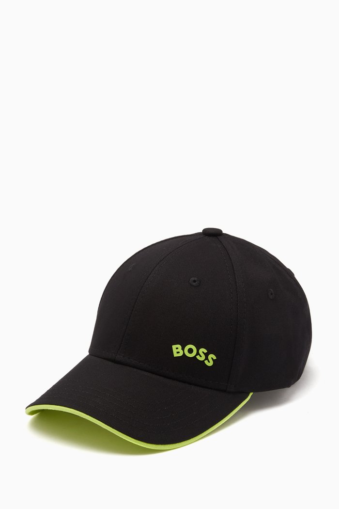 

Bold Curved Logo Cap in Cotton, Black